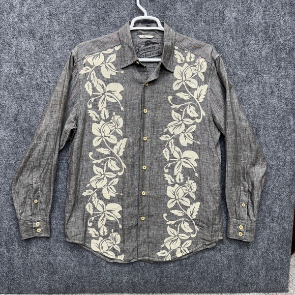 Men's Tommy Bahama Linen gray floral long sleeve button Shirt size Medium - Picture 1 of 4